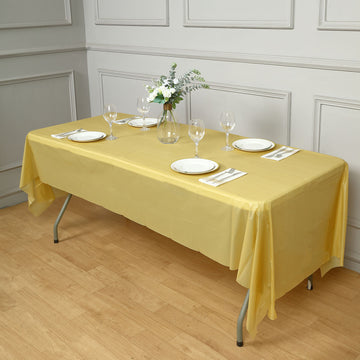 54"x108" Gold Waterproof Plastic Tablecloth, PVC Rectangle Disposable Table Cover