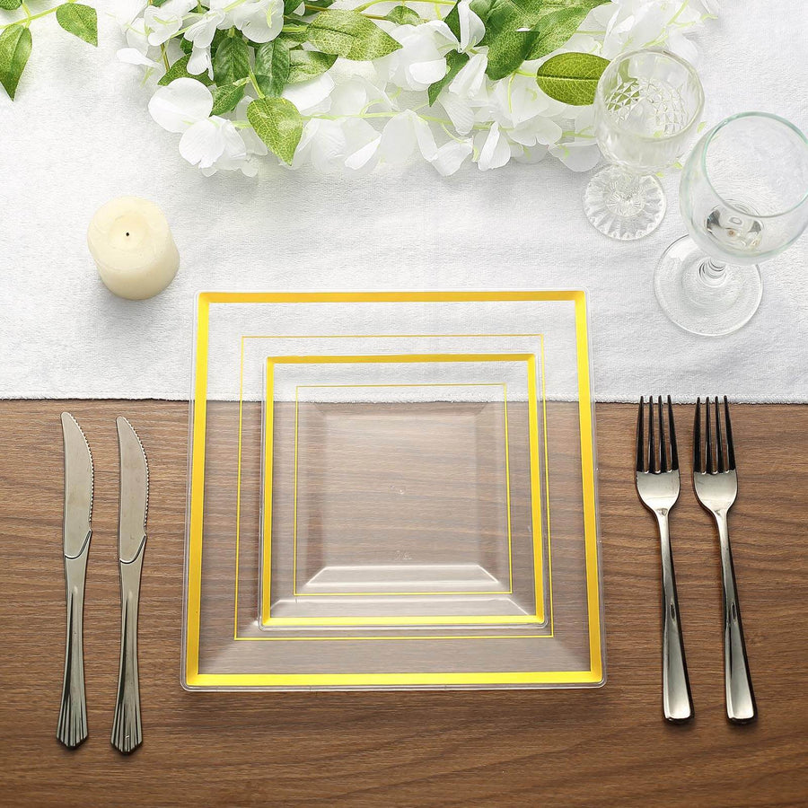 Disposable Plastic Salad Plates, Square Dessert Plates, Heavy Duty Plastic Plates