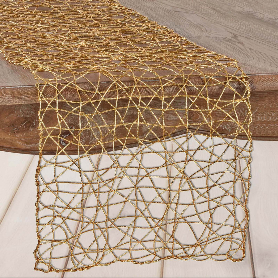 16inch x 72inch Gold Wire Nest Runner Table Runner, Metallic String Woven Runner