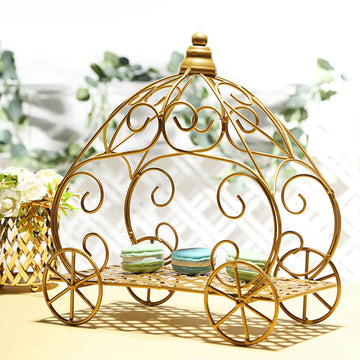 11" Gold Wrought Iron Cinderella Pumpkin Carriage Table Centerpiece