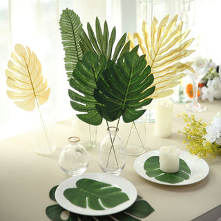 Add Life to Your Décor with Green and Gold Silk Tropical Monstera Palm Leaves