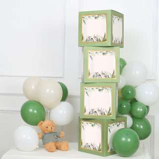 Green Foliage Leaves Balloon Boxes for Gender Neutral Baby Shower Decorations