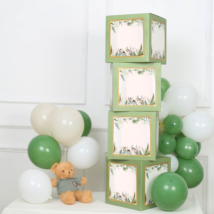 4 Pack | Green Foliage Leaves Boho Design DIY Prop Balloon Boxes