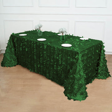 90"x156" Green 3D Leaf Petal Taffeta Fabric Seamless Rectangle Tablecloth
