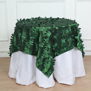 Green 3D Leaf Petal Taffeta Fabric Seamless Square Table Overlay