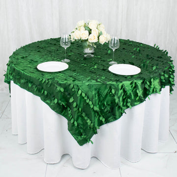 72"x72" Green 3D Leaf Petal Taffeta Fabric Table Overlay