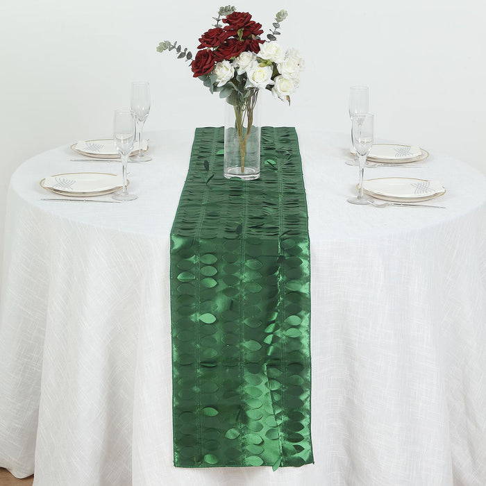 12x108inch Green 3D Leaf Petal Taffeta Fabric Table Runner