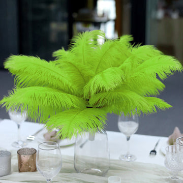 12 Pack | 13"-15" Green Natural Plume Real Ostrich Feathers, DIY Centerpiece Fillers