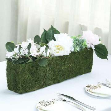 23" Green Rectangle Preserved Moss Metal Planter Box With Inner Lining, Flower Basket