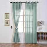 Handmade Dusty Blue Faux Linen Curtains 52inch x 108inch , Curtain Panels With Chrome Grommets