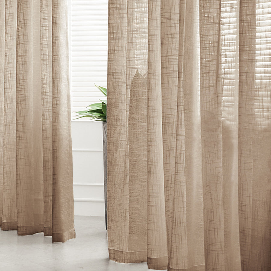 2 Pack | Handmade Taupe Faux Linen Curtains 52x96inch Curtain Panels With Chrome Grommets