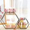  2-Tier Hexagon Floating Shelf, Dessert Display Stand With Black Double Geometric Design