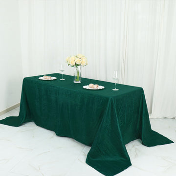 90"x132" Hunter Emerald Green Accordion Crinkle Taffeta Seamless Rectangular Tablecloth