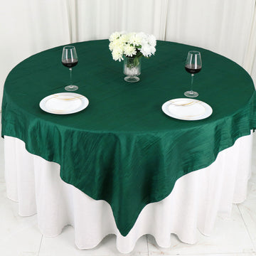 72"x72" Hunter Emerald Green Accordion Crinkle Taffeta Table Overlay, Square Tablecloth Topper