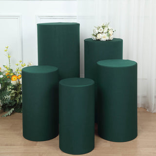 Enhance Your Event with Hunter Emerald Green Cylinder Stretch Fitted Pedestal Pillar Prop Covers