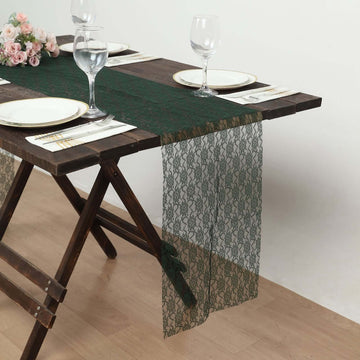 12"x108" Hunter Emerald Green Floral Lace Table Runner