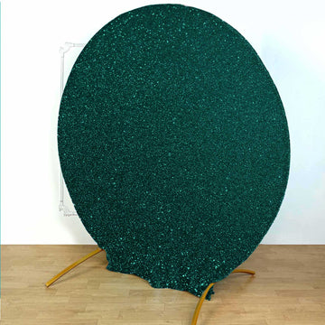 7.5ft Hunter Emerald Green Metallic Shimmer Tinsel Spandex Round Wedding Arch Cover, 2-Sided Photo Backdrop