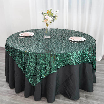 72"x72" Hunter Emerald Green Premium Big Payette Sequin Table Overlay
