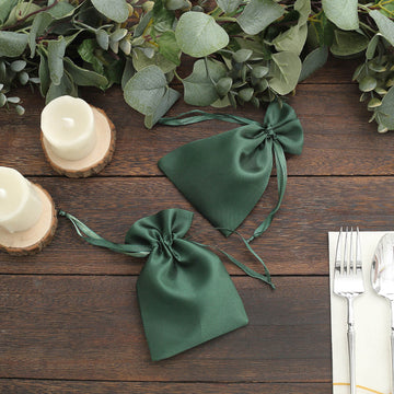 12 Pack | 4"x6" Hunter Emerald Green Satin Wedding Party Favor Bags, Drawstring Pouch Gift Bags