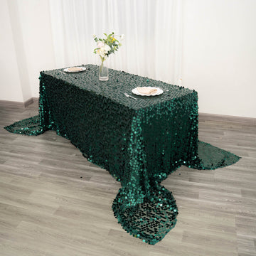 90"x156" Hunter Emerald Green Seamless Big Payette Sequin Rectangle Tablecloth Premium