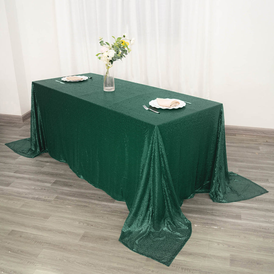 90x132 inches Hunter Emerald Green Premium Sequin Rectangle Tablecloth