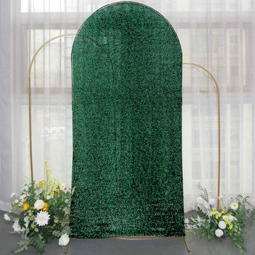 7ft Hunter Emerald Green Shimmer Tinsel Spandex Chiara Backdrop Stand Cover For Fitted Round Top Wedding Arch