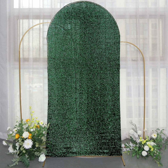 7ft Hunter Emerald Green Shimmer Tinsel Spandex Chiara Backdrop Stand Cover Round Top Wedding Arch