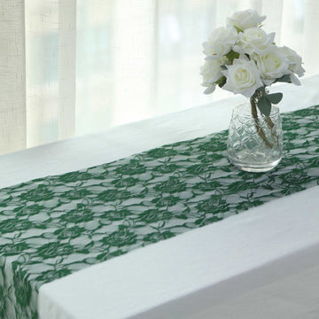 12"x108" Hunter Emerald Green Vintage Rose Flower Lace Table Runner