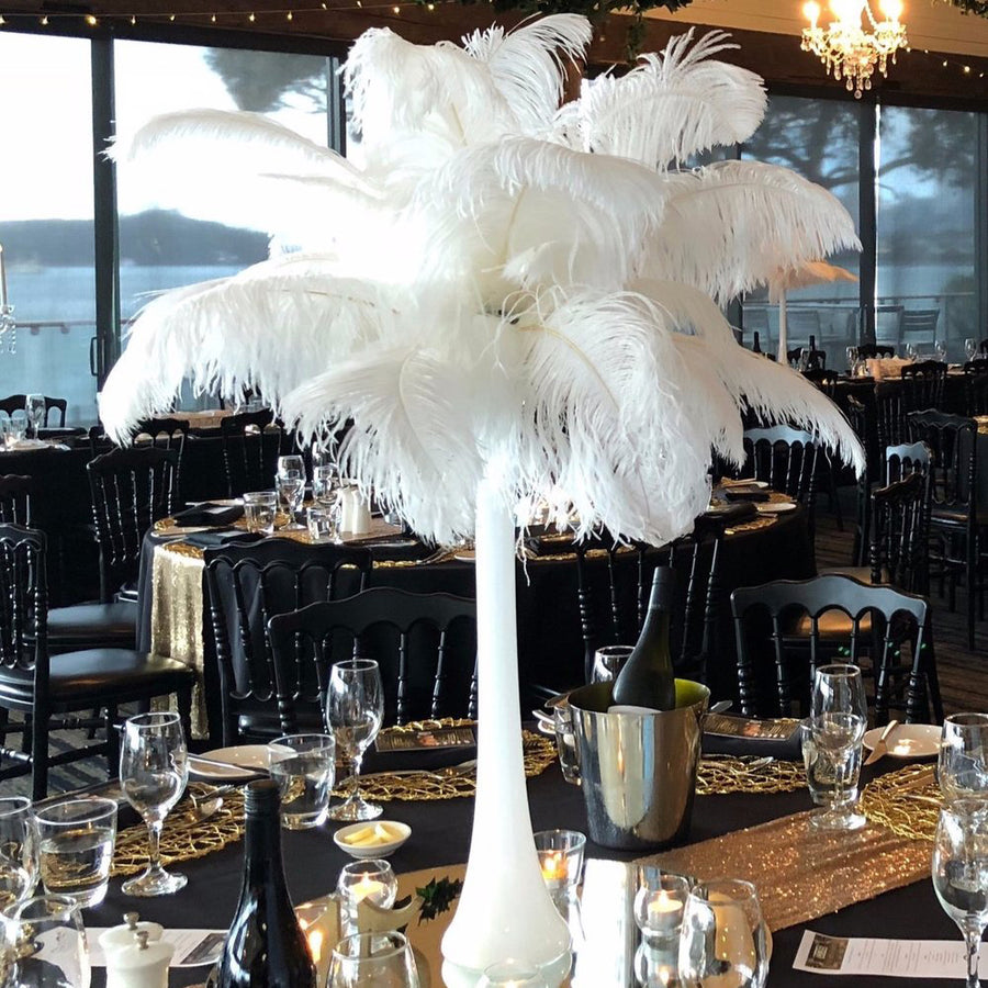 12 Pack | 24"-26" White Natural Plume Ostrich Feathers Centerpiece
