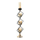 Tall 3-Tier Stacked Black Geometric Candle Holder with Amber Glass Votives & Gold Trim#whtbkgd