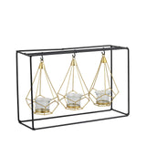 3 Pack | Gold Hanging Geometric Tealight Candle Holders with 10inch Tall Black Iron Stand#whtbkgd