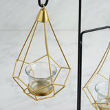 2 Pack | 8inch Gold Hanging Geometric Tealight Candle Holders with 14inch Tall Black Iron Stand