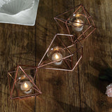 16.5" | Rose Gold Geometric Candle Holder Set | Metal Geometric Centerpiece with Glass Holders