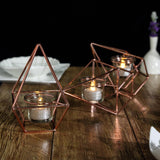 16" Rose Gold Geometric Candle Holder Set | Linked Metal Geometric Centerpieces with Votive Glass Holders