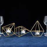 16Inch Long Gold Linked Geometric Tealight Candle Holder Set With Votive Glass Holders