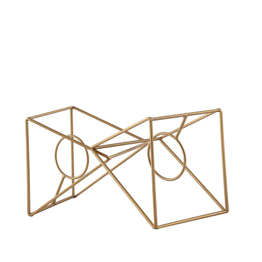 9" | Gold Geometric Candle Holder Set | Metal Geometric Centerpiece with Glass Holders