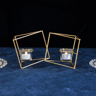 Stylish Gold Geometric Candle Holder Set
