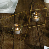9" Gold Geometric Candle Holder Set | Linked Metal Geometric Centerpieces with Votive Glass Holders
