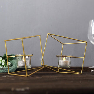 Elegant Gold Geometric Candle Holder Set