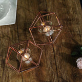 11" Rose Gold Geometric Candle Holder Set | Linked Metal Geometric Centerpieces with Votive Glass Holders