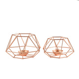Set of 2 | Blush / Rose Gold Metal Hexagon Candle Holder, Geometric Table Centerpiece Set