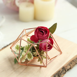 Elegant Rose Gold Metal Hexagon Candle Holder Set