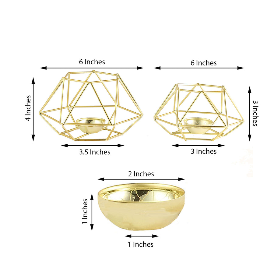 Set of 2 | Gold Metal Hexagon Candle Holder Set, Geometric Table Centerpiece