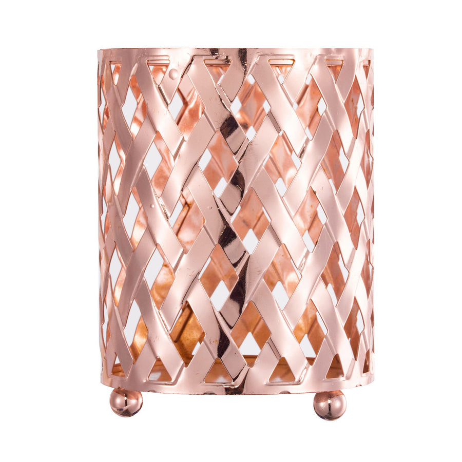 2 Pack | 4inch Blush / Rose Gold Metal Diamond Cut Votive Candle Holders#whtbkgd