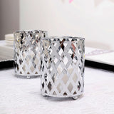 2 Pack | 4Inch Silver Metal Diamond Cut Votive Candle Holders
