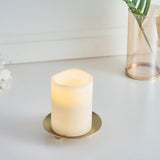 3 Pack - 4inch Gold Metal Plate Candle Holders, Decorative Wax Pillar Candle Holder Centerpiece
