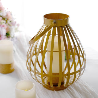 Glamorous Gold Metal Open Weave Basket Candle Lantern - A Stunning Indoor/Patio Centerpiece