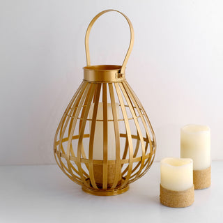 Add a Touch of Glamour to Your Space with the Gold Metal Open Weave Basket Candle Lantern