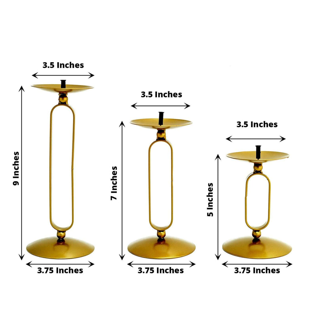 Set Of 3 Gold Metal Oval Frame Candle Holder