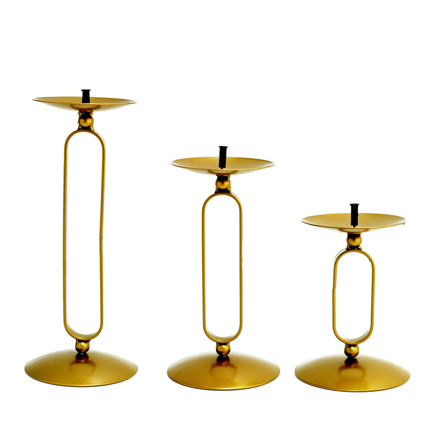 Set of 3 | Gold Metal Oval Frame Pillar Candle Holder Stands, Geometric Table Centerpieces#whtbkgd